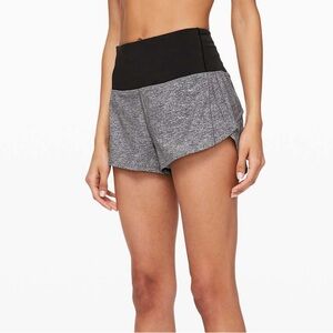 LULULEMON GREY & BLACK HIGH RISE SPEED UP SHORTS
